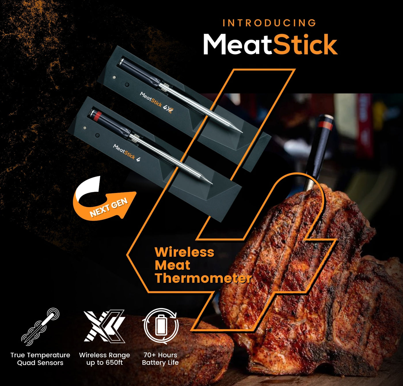 The MeatStick 4- kabelloses Fleischthermometer, mit Ladegerät verschiedene Reichweite