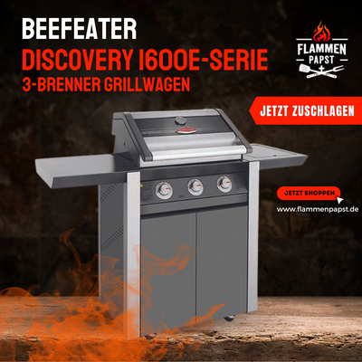 BeefEater Discovery® 1600E Serie - 3-Brenner Grillwagen inkl. Seitenbrenner schwarz 16kW