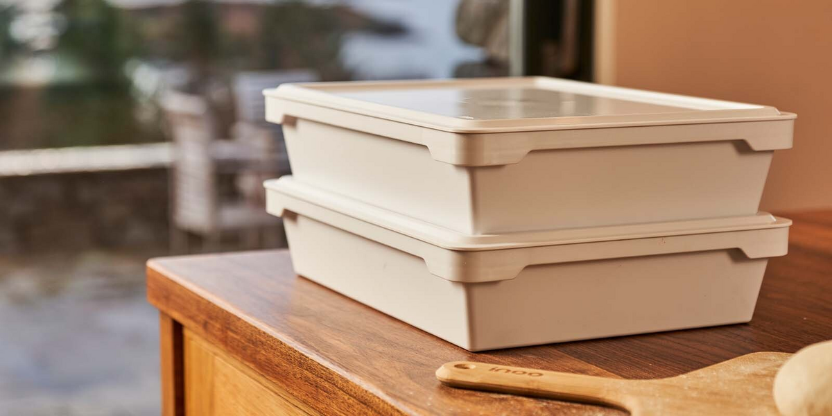 5er-Set Pizzateigboxen 600x400x70mm – Stapelbar, Aus Kunststoff, Italien
