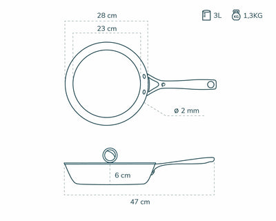 Olavson Kupferkern Pfanne Ø28 cm, beschichtet mit Stielgriff