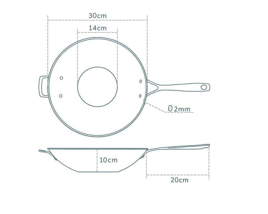 Olavson Kupferkern Wok Ø30 cm, beschichtet mit Stielgriff