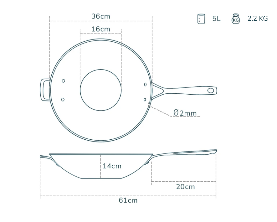 Olavson Kupferkern Wok Ø36 cm, beschichtet mit Stielgriff