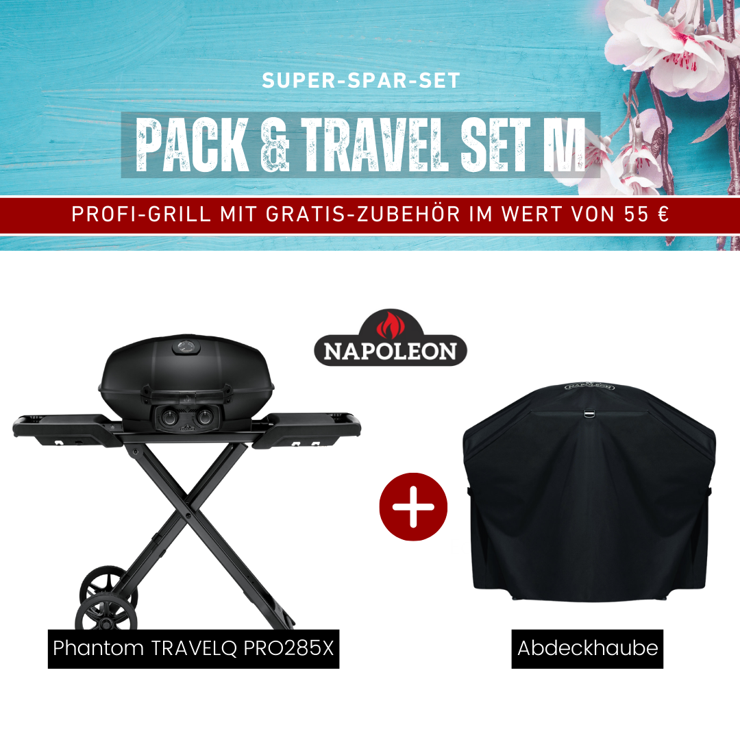 Pack & Travel Set M (mattschwarz) - Napoleon Phantom TRAVELQ PRO285X mit gratis Abdeckhaube