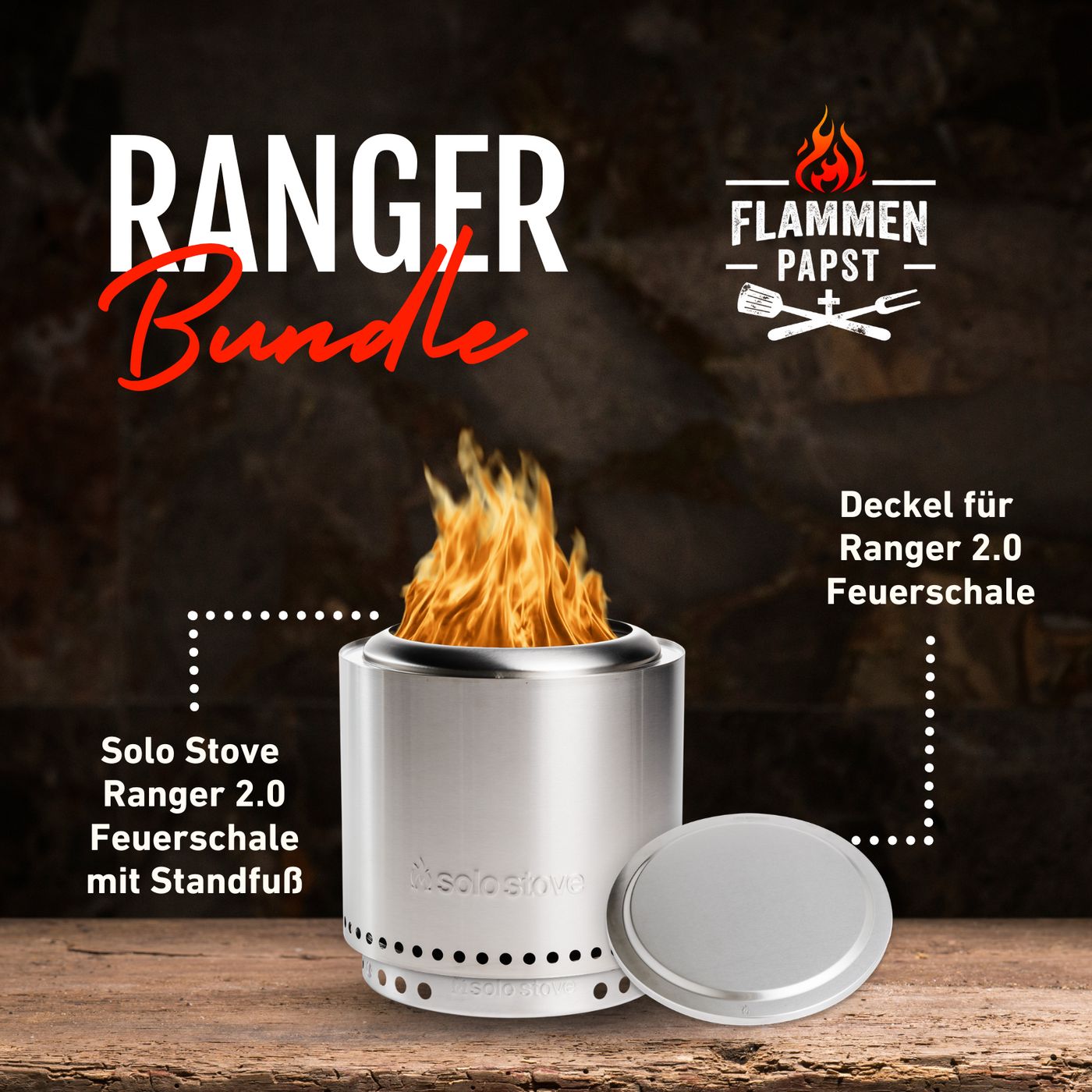 Ranger-Bundle | solo stove Ranger 2.0 mit Standfuß + Deckel