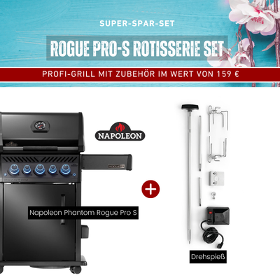 Rogue PRO-S Rotisserie Set - Napoleon Phantom Rogue PRO-S 425 Mattschwarz mit gratis Drehspieß