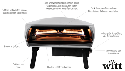 Witt ETNA Rotante Gas-Pizzaofen mit rotierendem Pizzastein, orange 9,2 kW