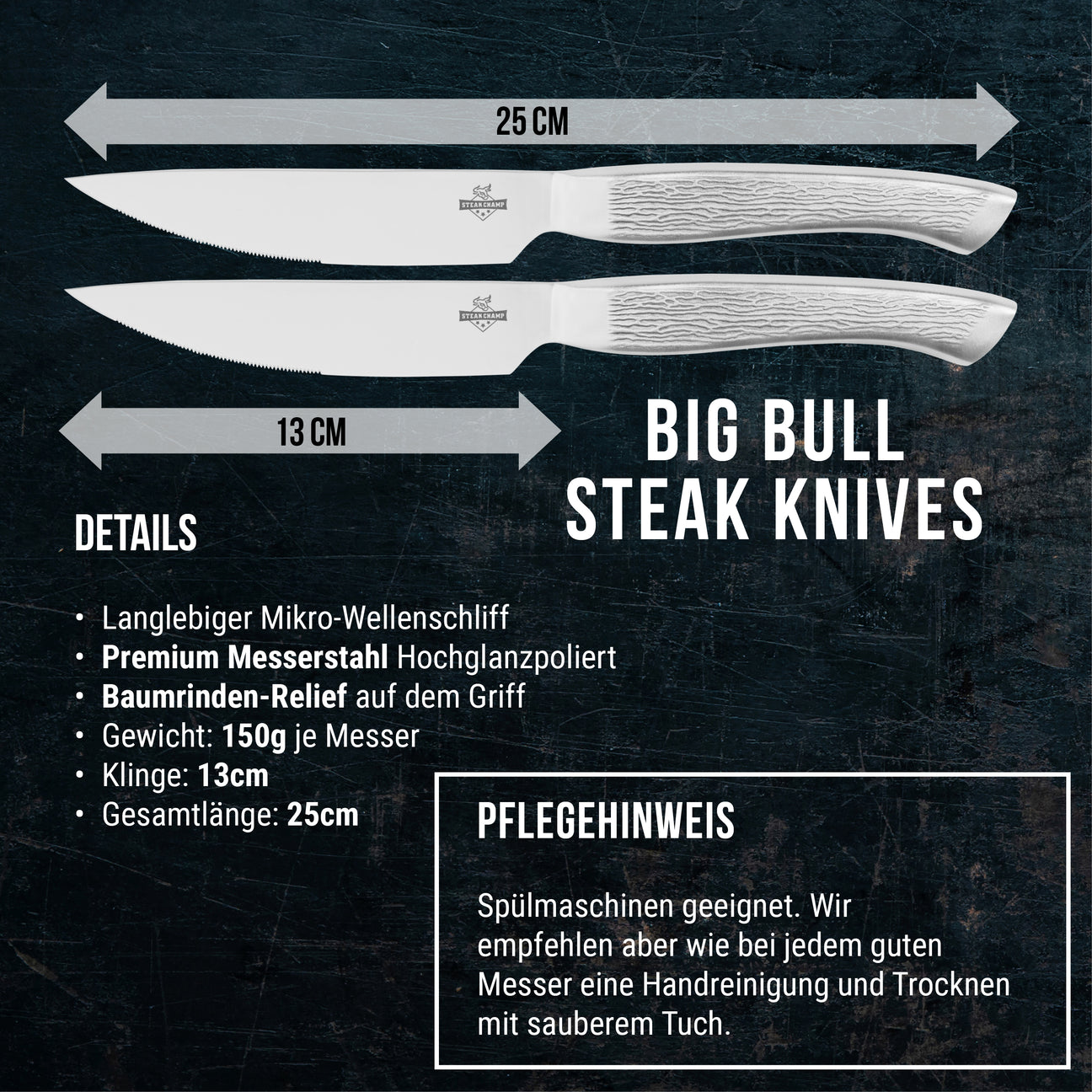 Steak Champ 2er Set, Edelstahl Messer „Big Bull“